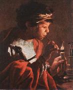 TERBRUGGHEN, Hendrick Boy Lighting a Pipe aer oil
